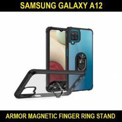 Samsung Galaxy A12 SM-A125F/DSN Shockproof Armor Magnetic Finger Ring Stand Clear Back Case Cover Fit Look